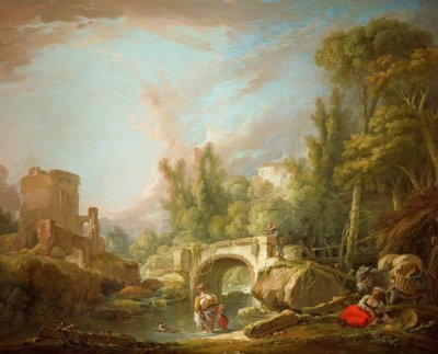 Paysage fluvial avec ruine et pont - François Boucher